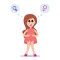 cute young pregnant woman wondering about her future baby gender. ItÃ¢â¬â¢s a boy or girl quiz.